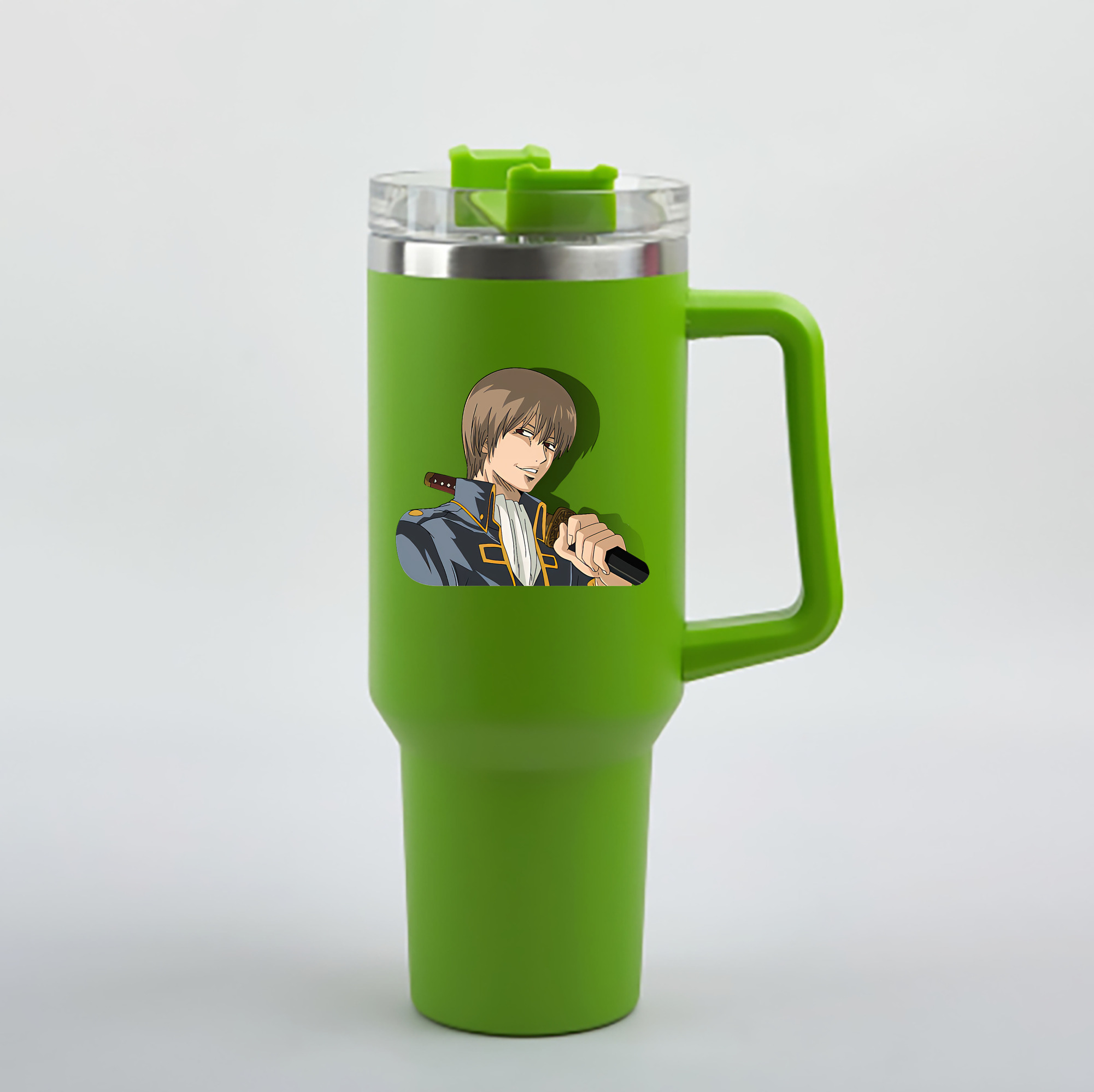 （画像用） ぎんたま 坂田銀時（さかたぎんとき） 神楽 志村新八（しむら しんぱち） GINTAMA Sakata Gintoki Kagura Shimura Shinpachi 1200mL車用タンブラー - クリスタルステッカー（プラスチックストロー付き）